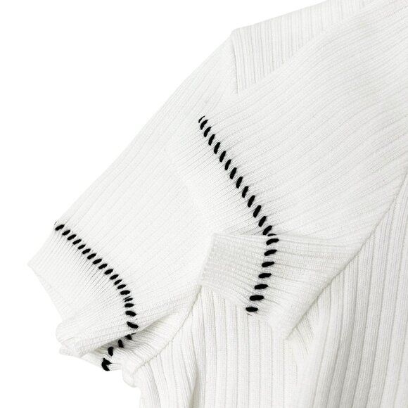 CHANEL Vintage 96P CC Rib Knit Top #38 Stitch Pullover White Black [105220] - Picture 5 of 10